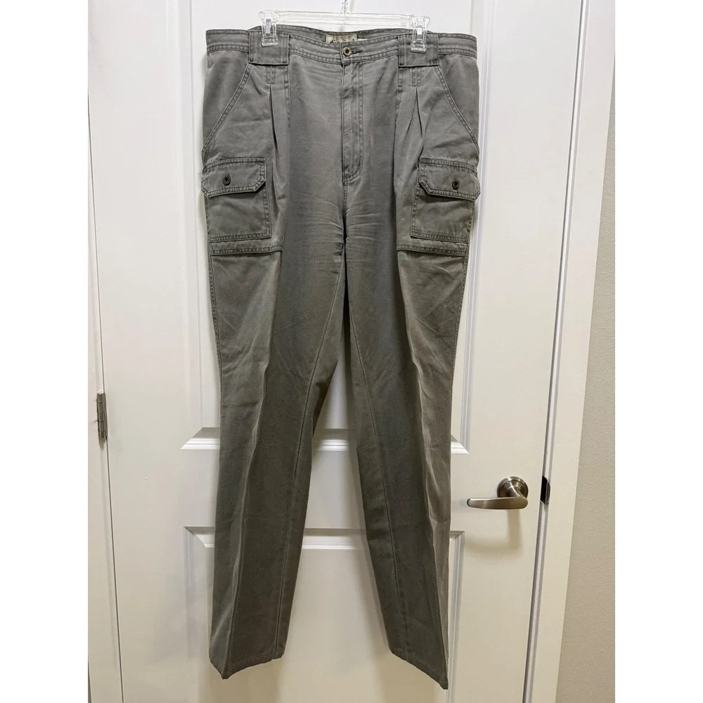 Eddie Bauer Mens Gray Pleated‎ Cargo Pants Cotton Utility Trousers Size 40 x 32